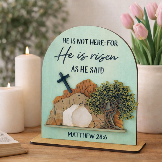 Empty Tomb He Is Risen Shelf Sitter | Christian Easter Decor | Resurrection Display - CosmicDeva