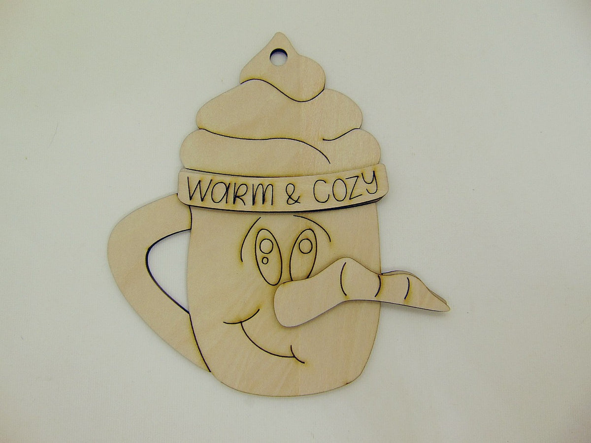 Wooden Snowman Coffee Mug Ornament • Hand Painted Christmas Ornament - CosmicDeva