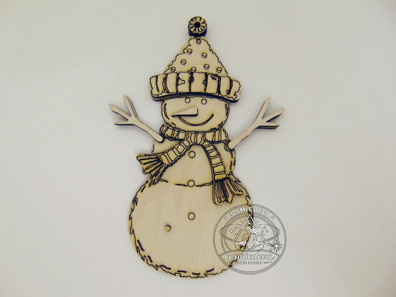 Wooden Snowman Christmas Ornament with Scarf and Hat • Wood Blanks,  Ready to Paint or Hand Painted • DIY Holiday Craft • Layered Wood Ornament (Copy) - CosmicDeva