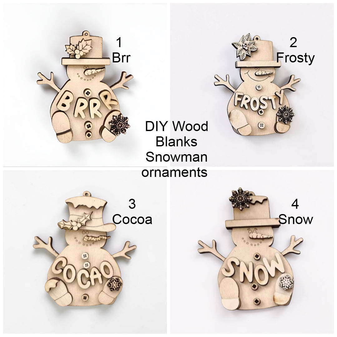 Ready to Paint Snowman Christmas Ornament. Unfinished wood blank perfect for paint parties, family crafts, and DIY holiday décor. Easy to customize and ideal for kids and adults.