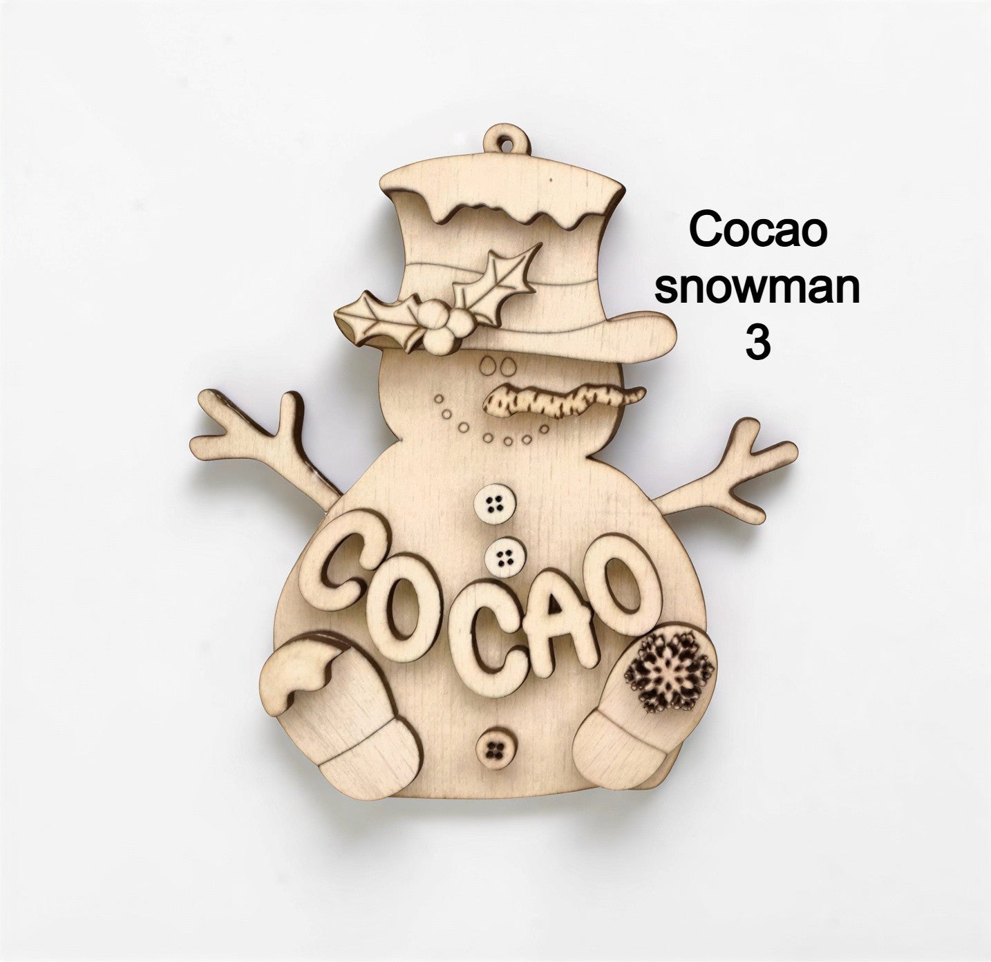 Ready to Paint Snowman Christmas Ornament. Unfinished wood blank perfect for paint parties, family crafts, and DIY holiday décor. Easy to customize and ideal for kids and adults.