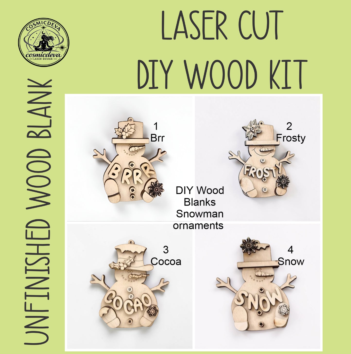 DIY Wood Blanks •  Ready to Paint Snowman Ornament • Christmas Craft Kit • Unfinished Snowman Ornament - CosmicDeva