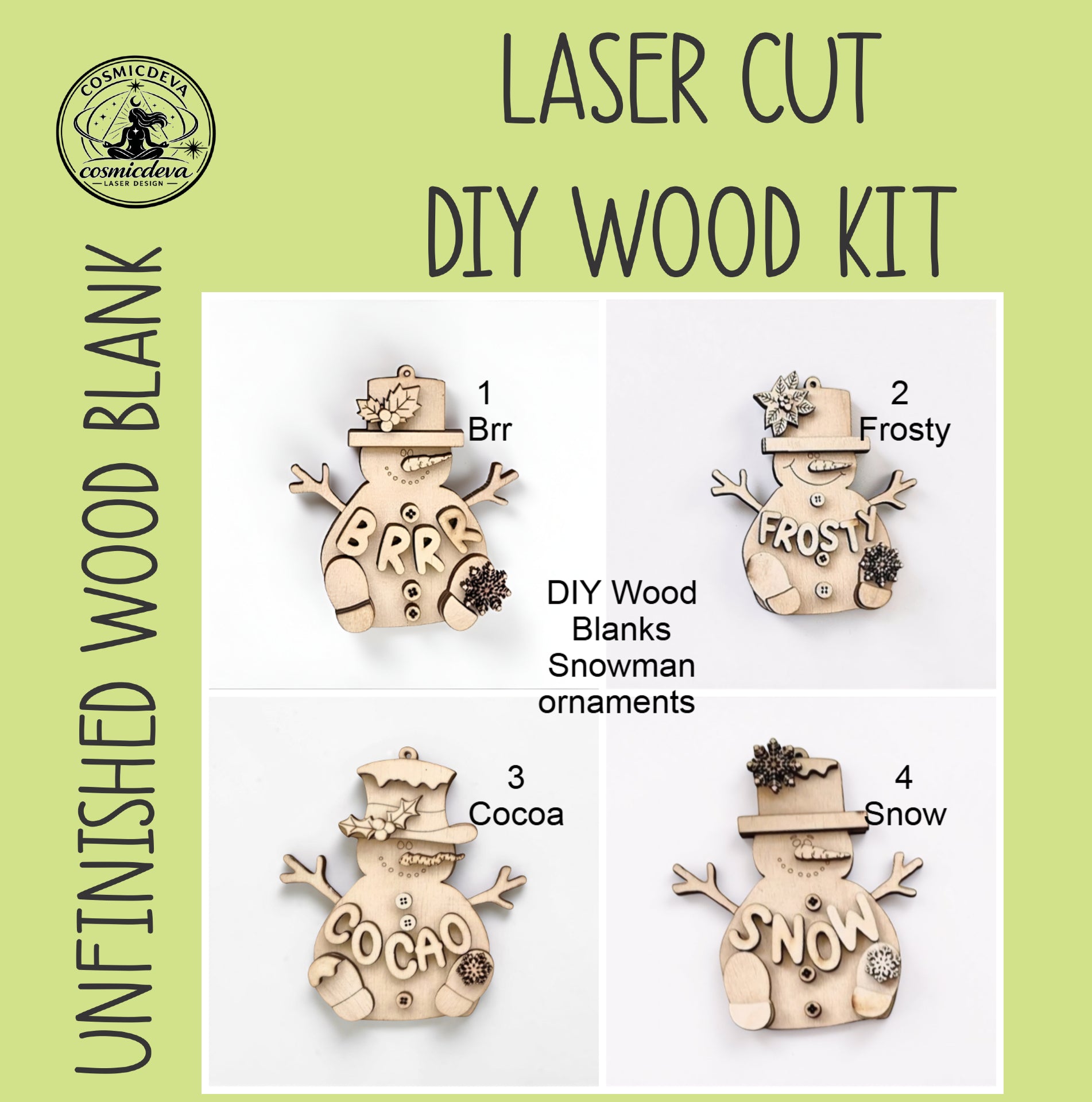 DIY Wood Blanks •  Ready to Paint Snowman Ornament • Christmas Craft Kit • Unfinished Snowman Ornament - CosmicDeva