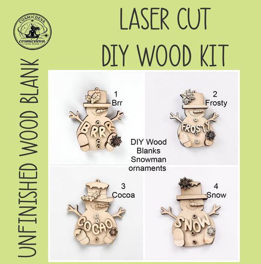 DIY Wood Blanks •  Ready to Paint Snowman Ornament • Christmas Craft Kit • Unfinished Snowman Ornament - CosmicDeva