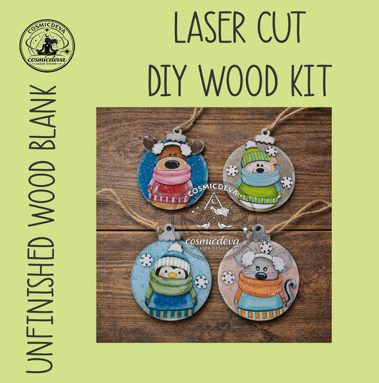 Create cozy holiday magic with these DIY Sweater Scarf Animal Ornaments. Choose from Moose, Polar Bear, Penguin, or Mouse designs — perfect for paint parties, kids’ crafts, gift tags, and Christmas décor. Layered birchwood, ready to paint and assemble.
