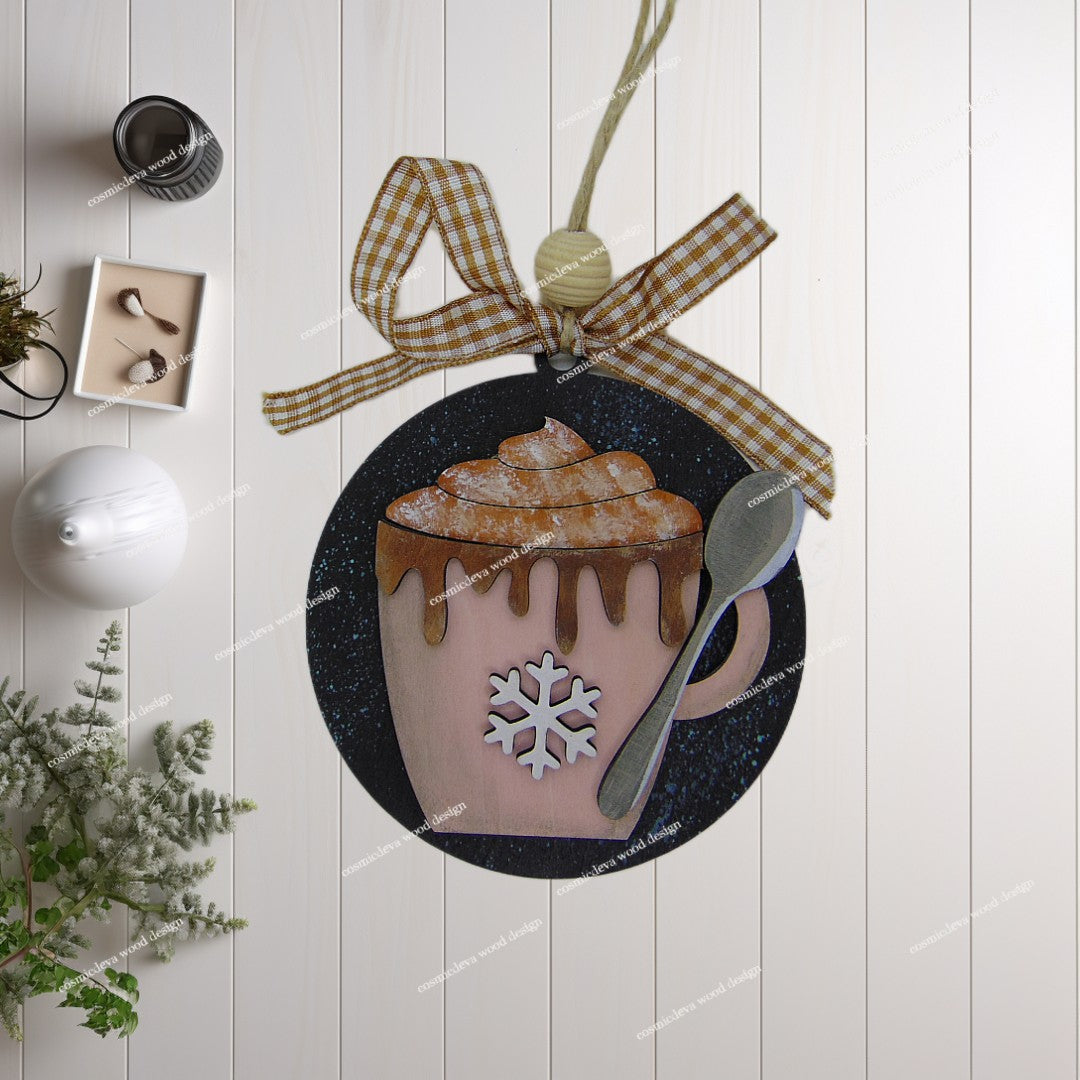 Warm up your tree with this hand-painted Rose Hot Cocoa Mug Wood Ornament. Featuring a snowflake design and rustic twine, it’s the perfect cozy holiday gift!