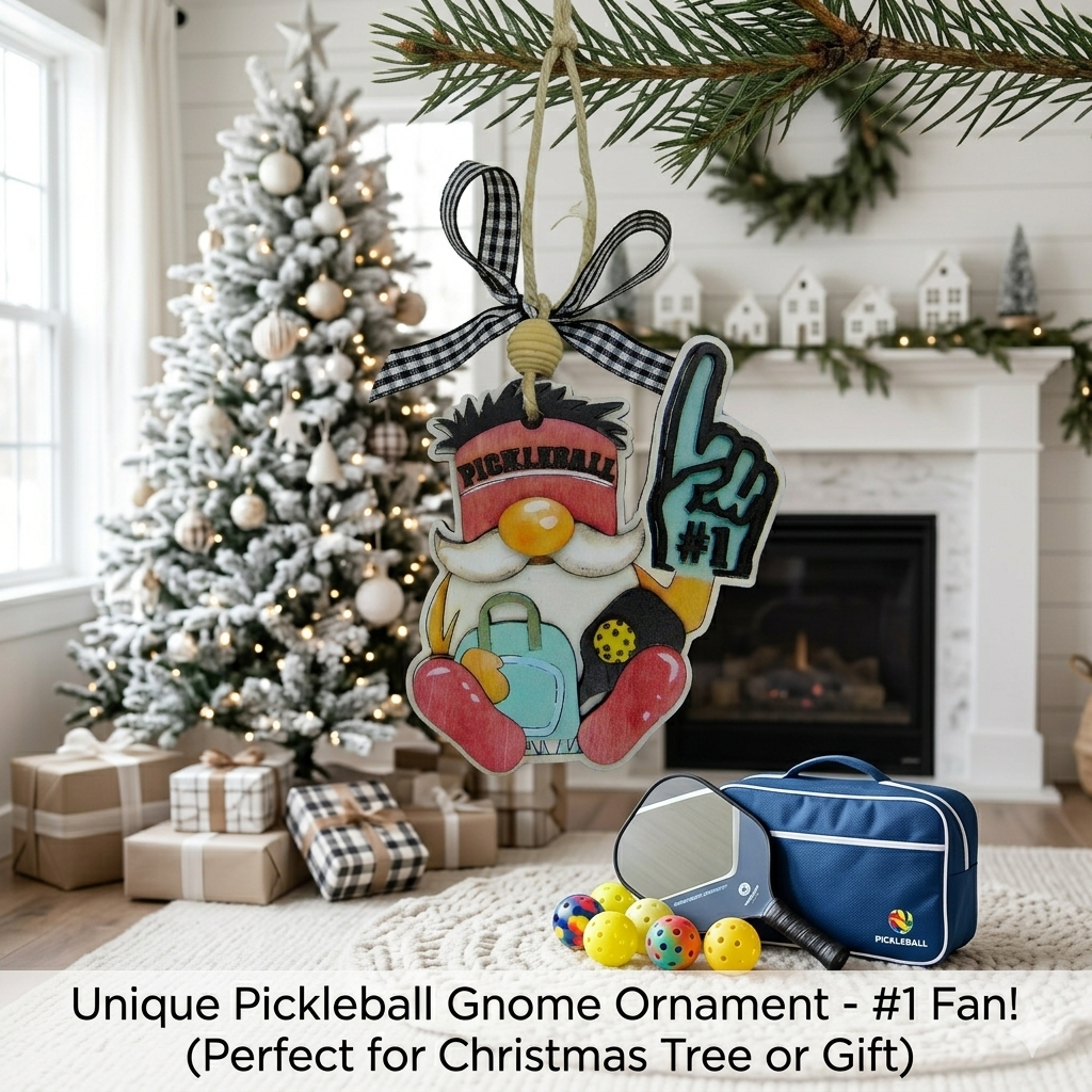 Looking for the perfect pickleball gift? This 3D layered wood Pickleball Gnome Ornament features a "Number 1" pose, hand-painted details, and a rustic bow. Ideal for Christmas trees, tournament prizes, or coach gifts. Durable, artisan-made, and ready to hang!