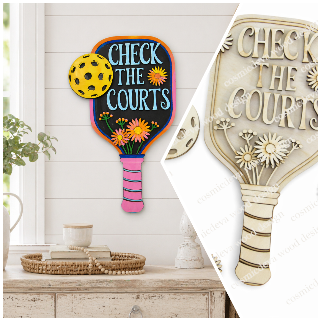 Pickleball Paddle Wall Art – Hand Painted or DIY Wooden Sign for Pickleball Lovers - CosmicDeva