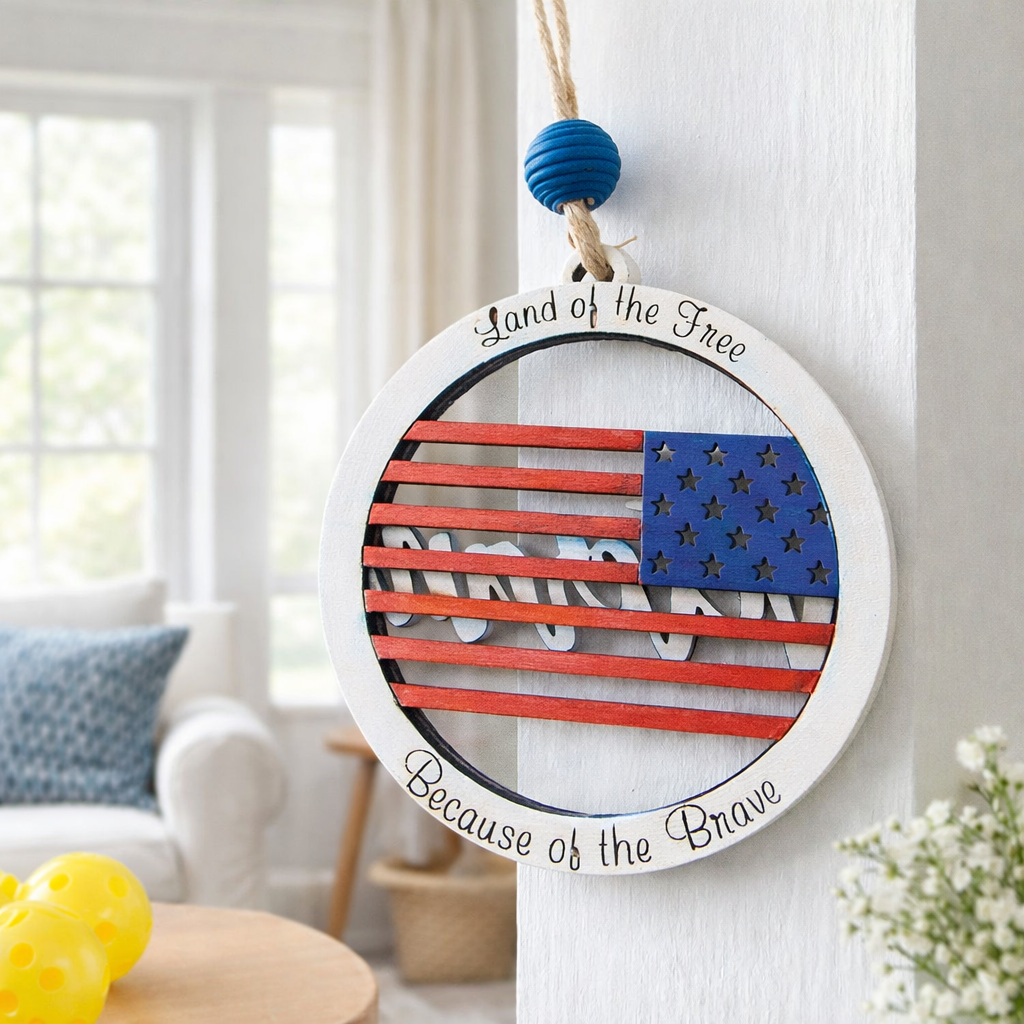 Honor a Veteran with this handmade 2 layer wooden ornament featuring a painted American flag, engraved tribute words, and double sided patriotic text. A meaningful military gift for Christmas, holidays, or year round appreciation.