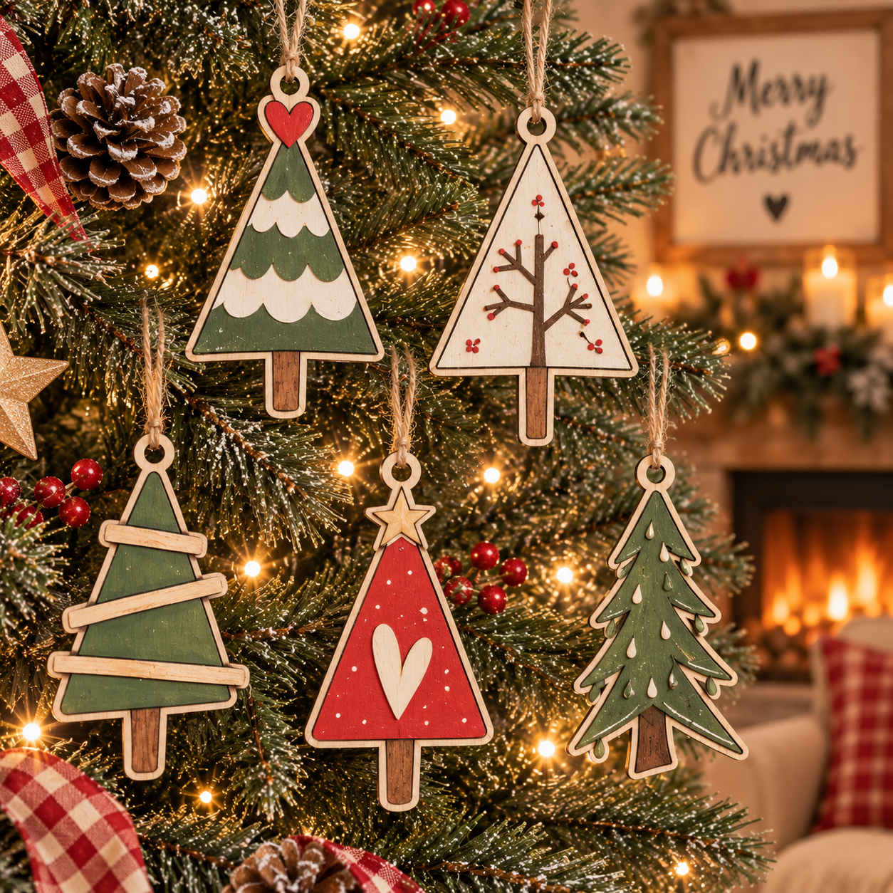 DIY Christmas tree ornaments in sets of 5 or 10. Unfinished birch wood ornaments to paint—perfect for kids, families, paint parties and holiday crafts. By Cosmicdeva