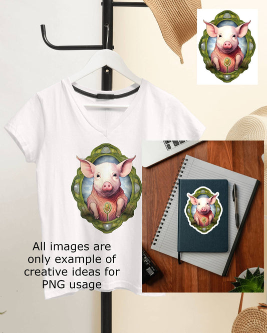 Cute Pig PNG, Farm animal, digital file - CosmicDeva
