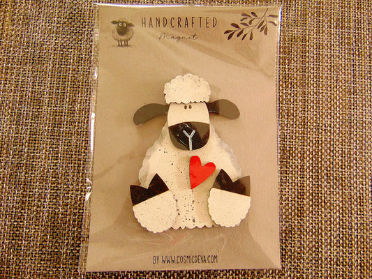 Cute Handcrafted Wooden Sitting Sheep Magnet, Hand Painted Farmhouse Decor - CosmicDeva