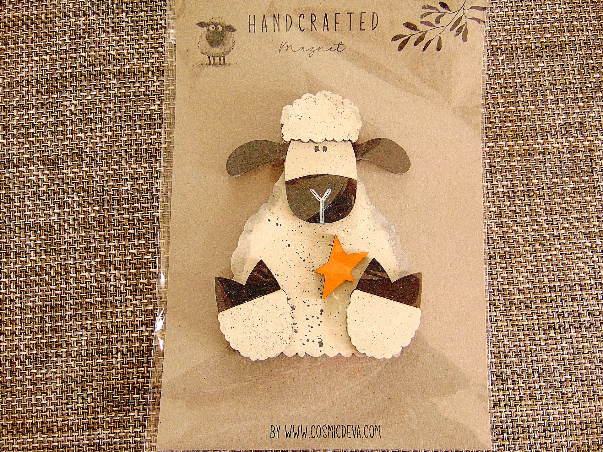 Cute Handcrafted Wooden Sitting Sheep Magnet, Hand Painted Farmhouse Decor - CosmicDeva