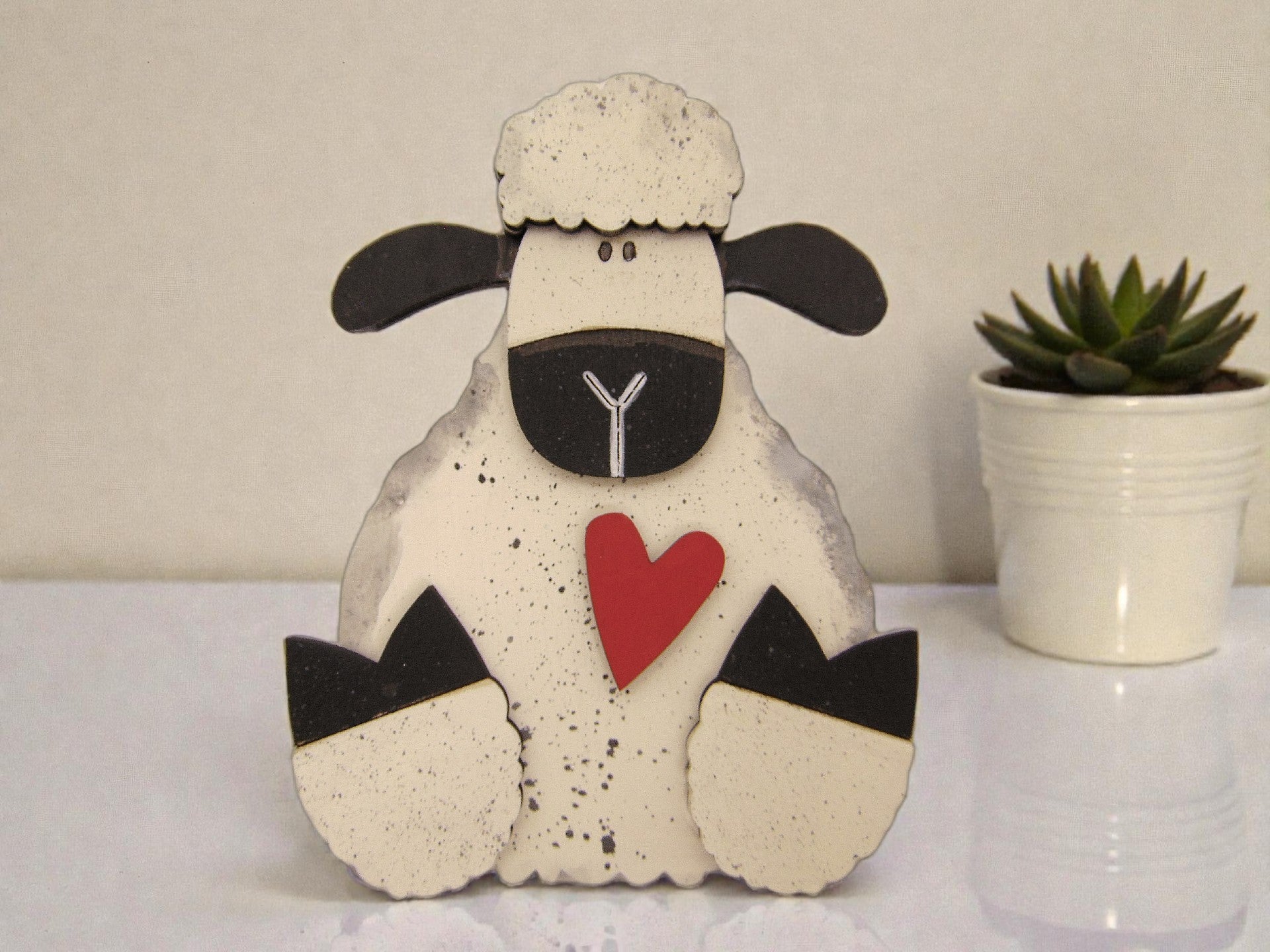 Cute Handcrafted Wooden Sitting Sheep Magnet, Hand Painted Farmhouse Decor - CosmicDeva