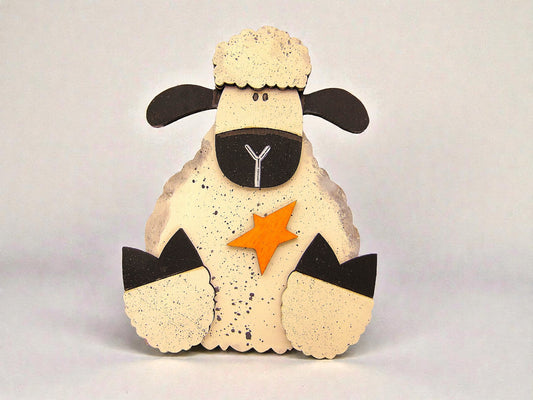 Cute Handcrafted Wooden Sitting Sheep Magnet, Hand Painted Farmhouse Decor - CosmicDeva