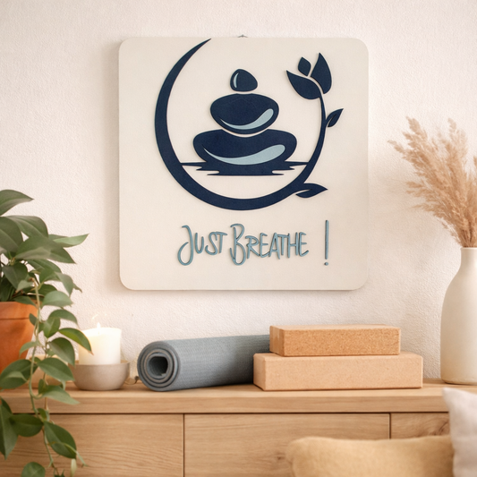 W-025 Yoga Zen Stone "Just Breathe" Wall Décor Hanger - CosmicDeva