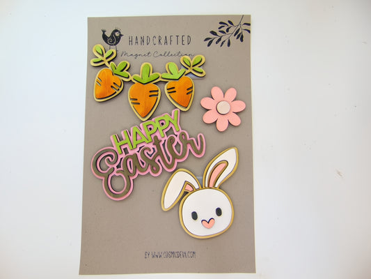 Handmade Wooden Fridge Magnets, Easter Bunny-Themed Set of 4 - CosmicDeva