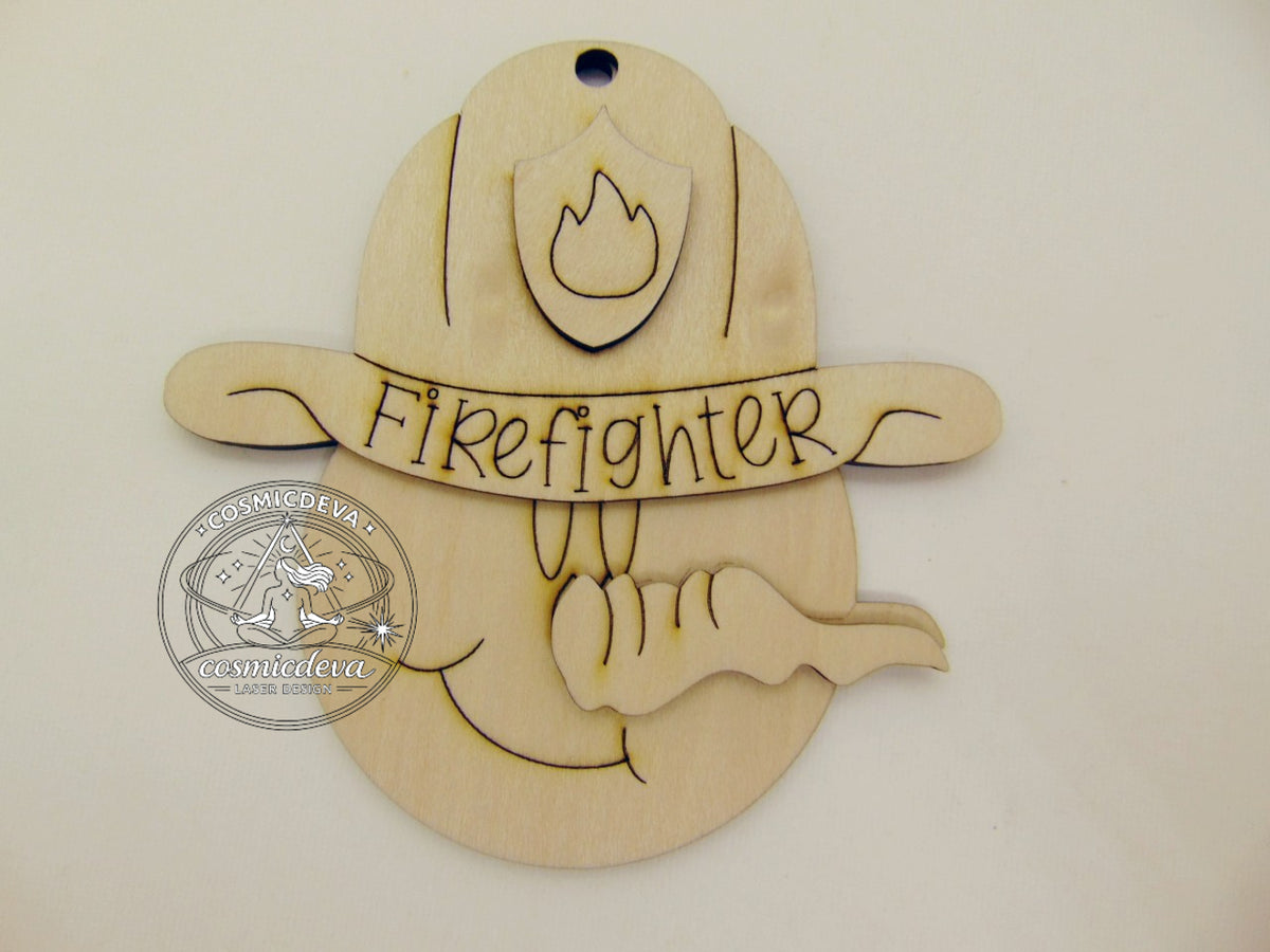 Firefighter Snowman Hand Painted Wooden Christmas Ornament • First Responder Décor - CosmicDeva