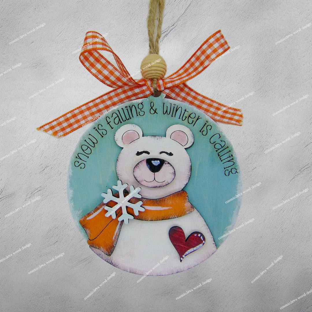 Find the perfect hand-painted polar bear Christmas ornament. Made from 3mm birchwood, this layered winter keepsake is ideal for holiday gifting and whimsical tree decor.