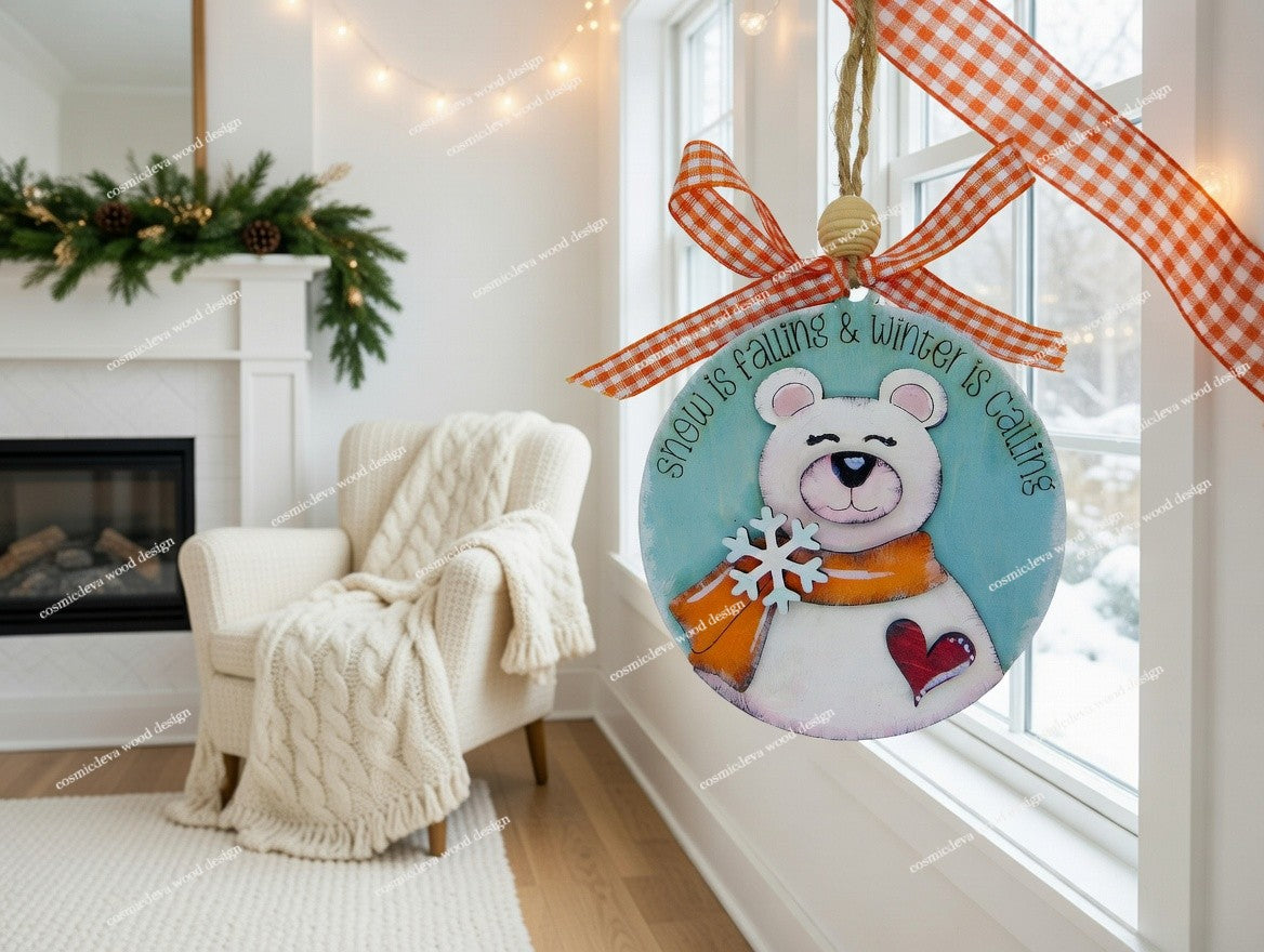Find the perfect hand-painted polar bear Christmas ornament. Made from 3mm birchwood, this layered winter keepsake is ideal for holiday gifting and whimsical tree decor.