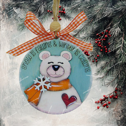 Find the perfect hand-painted polar bear Christmas ornament. Made from 3mm birchwood, this layered winter keepsake is ideal for holiday gifting and whimsical tree decor.