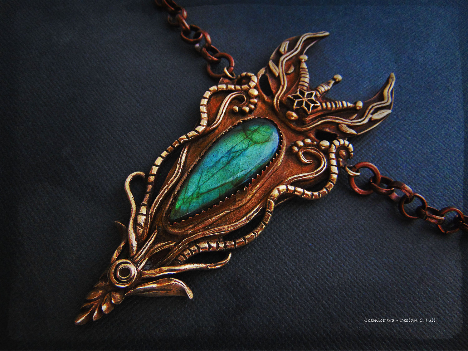 reserved !!! Handcrafted Bronze Pendant Flashy Labradorite – Queen Of The Night, Statement Necklace, One Of A Kind - CosmicDeva