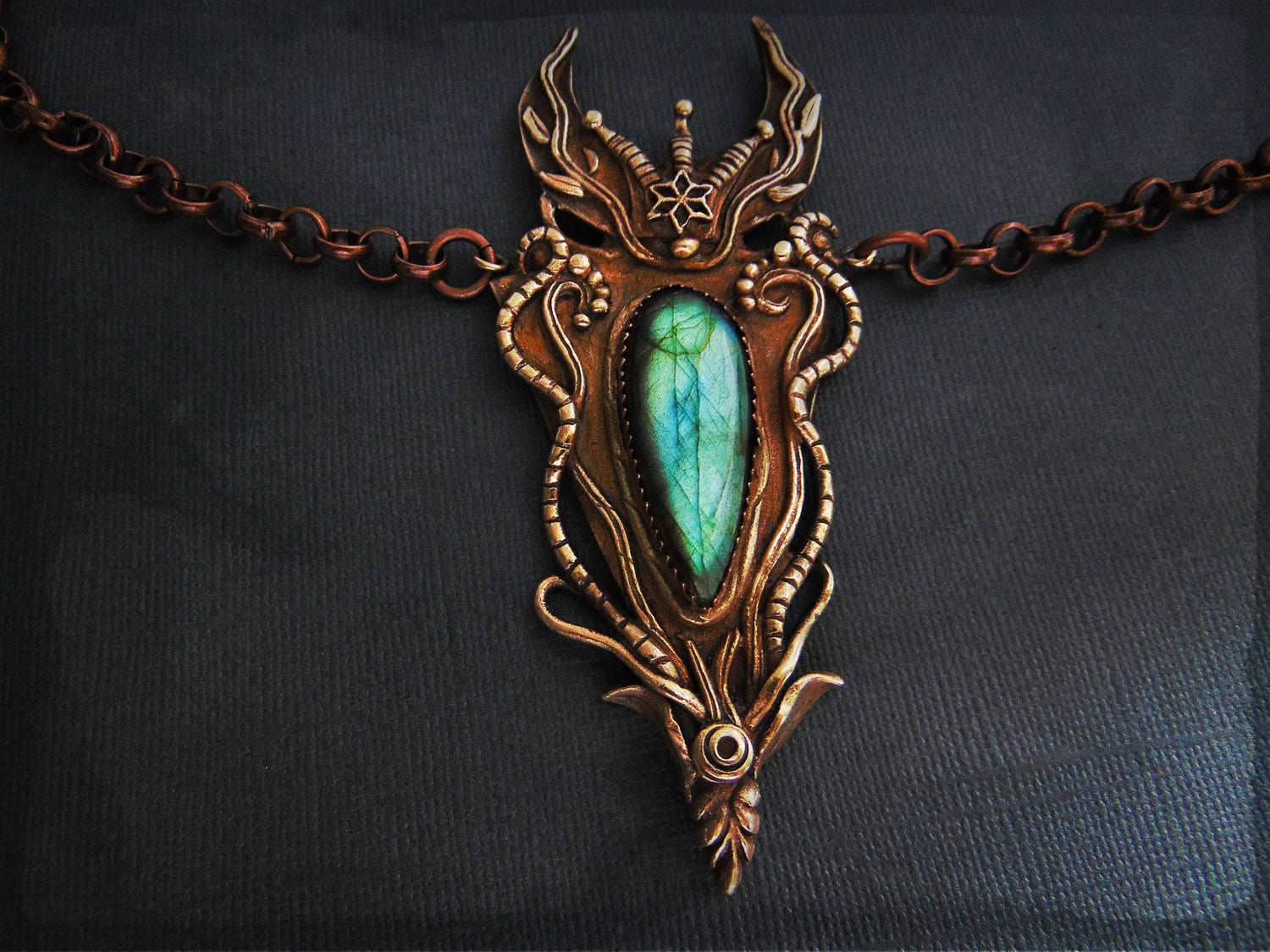 reserved !!! Handcrafted Bronze Pendant Flashy Labradorite – Queen Of The Night, Statement Necklace, One Of A Kind - CosmicDeva