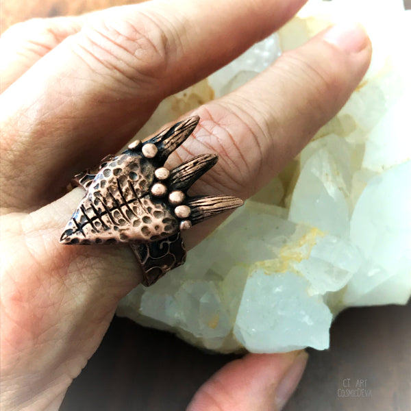 Flaming Heart Copper Boho Ring, Size 8.5 Ring. handcrafted one of a kind flaming heart boho ring made of pure copper. The copper ring was oxidized to bring out the beautiful texture and give it an antique look. This ring is sealed with varnish. - CosmicDeva