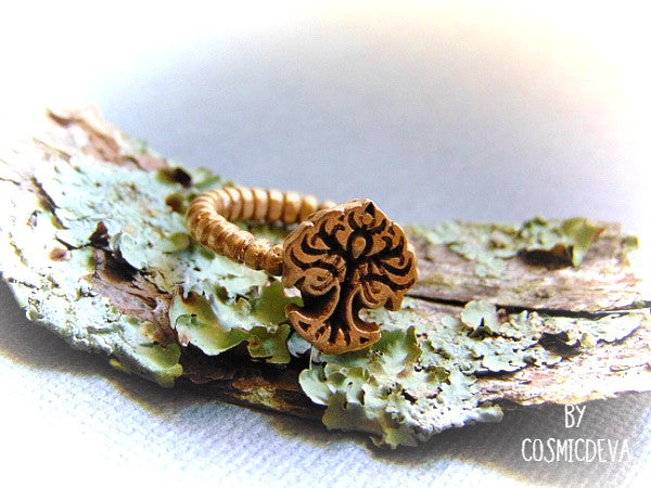 Tree Of Life Dainty Gold Bronze Ring, Tree of life Ring, Tree ring, Skinny Band Stack US 7 Ring - CosmicDeva