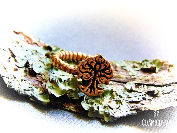 Tree Of Life Dainty Gold Bronze Ring, Tree of life Ring, Tree ring, Skinny Band Stack US 7 Ring - CosmicDeva