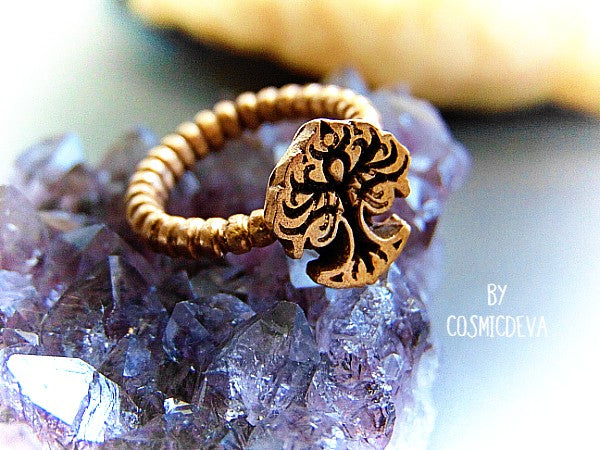 Tree Of Life Dainty Gold Bronze Ring, Tree of life Ring, Tree ring, Skinny Band Stack US 7 Ring - CosmicDeva