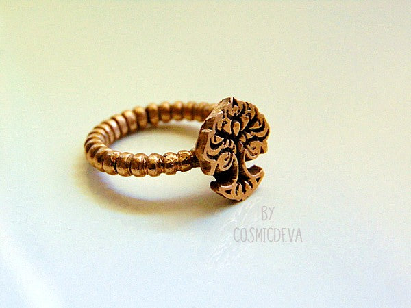 Tree Of Life Dainty Gold Bronze Ring, Tree of life Ring, Tree ring, Skinny Band Stack US 7 Ring - CosmicDeva