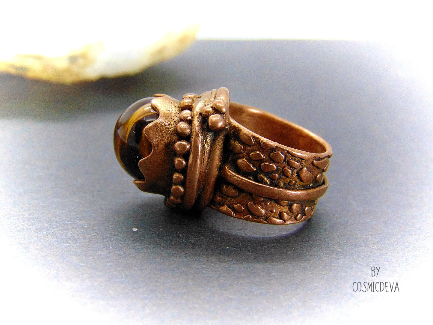 Tigers Eye Gemstone Statement Protection US Size 6.75 -7 Ring - CosmicDeva