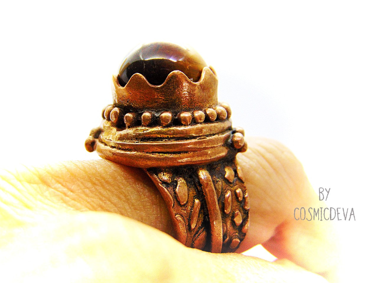 Tigers Eye Gemstone Statement Protection US Size 6.75 -7 Ring - CosmicDeva