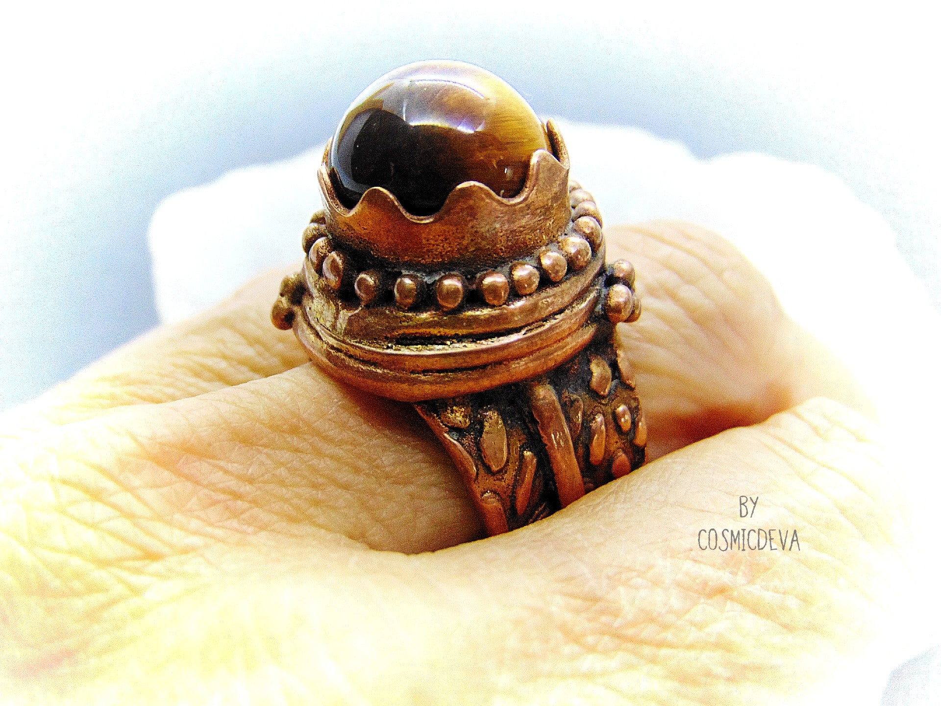 Tigers Eye Gemstone Statement Protection US Size 6.75 -7 Ring - CosmicDeva