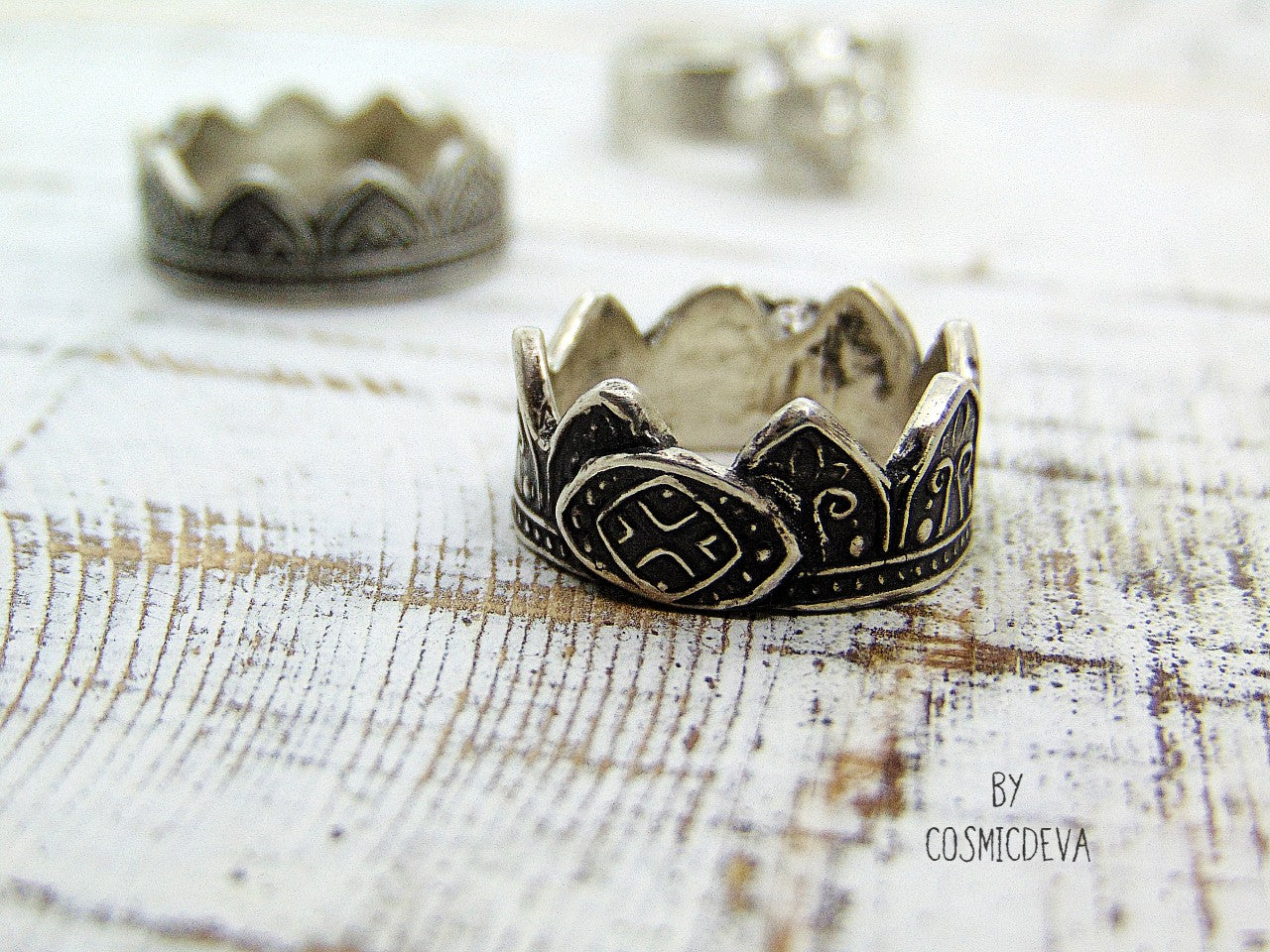 Sterling Silver Mehndi Crown Ring, US Size 6 Ring - CosmicDeva