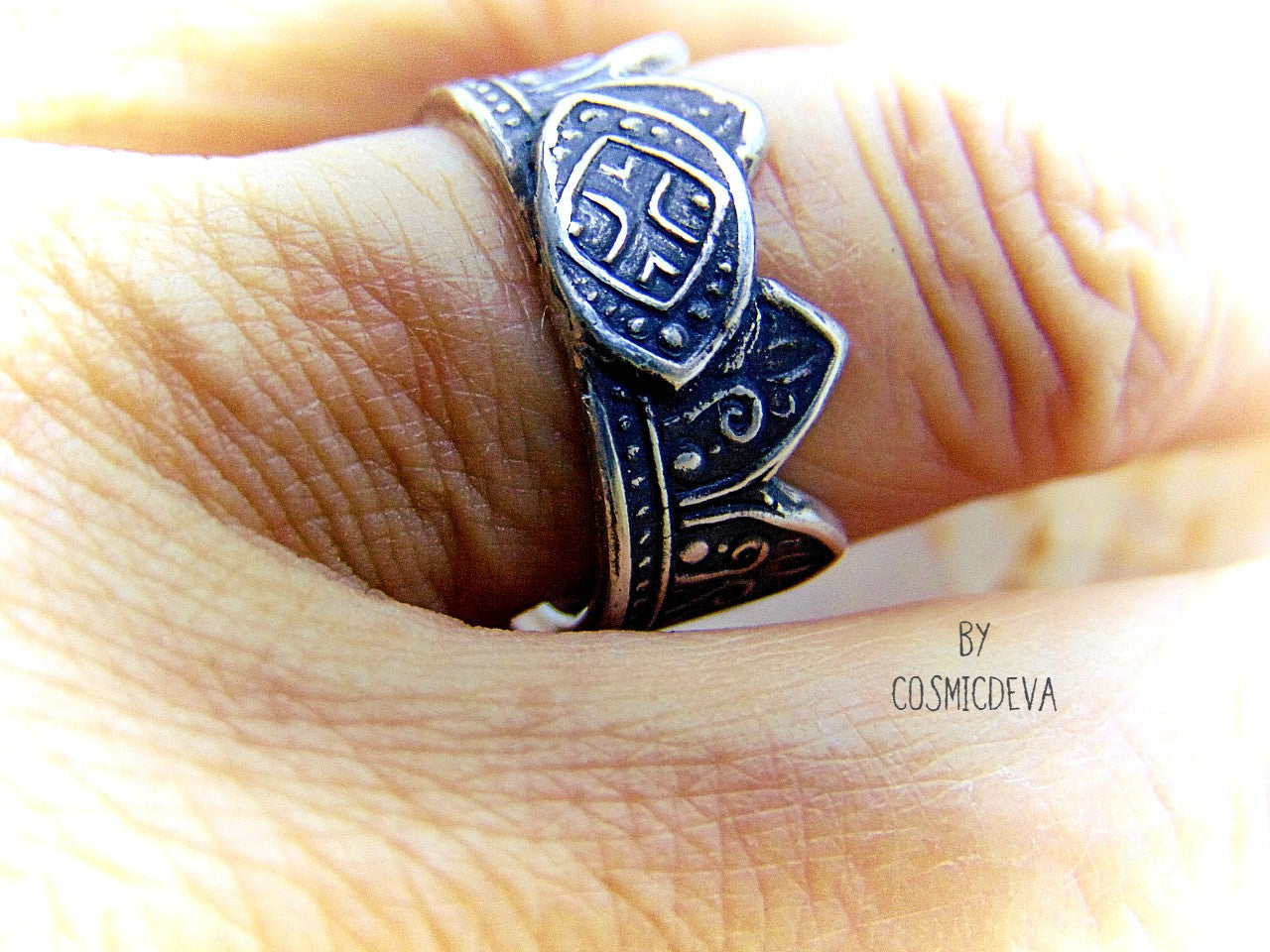 Sterling Silver Mehndi Crown Ring, US Size 6 Ring - CosmicDeva