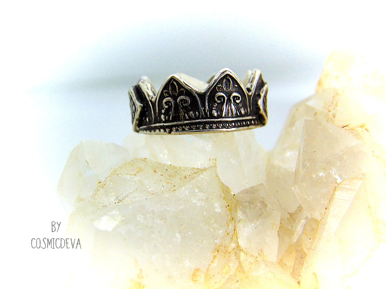 Sterling Silver Mehndi Crown Ring, US Size 6 Ring - CosmicDeva