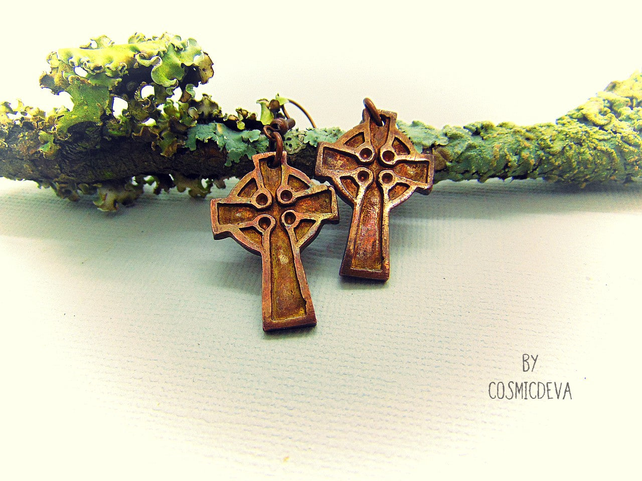 Rustic Celtic Cross Copper Earrings. These handmade rustic Celtic Cross earrings are made of solid copper. To give it an vintage look these Irish Celtic copper earrings have been oxidized. - CosmicDeva