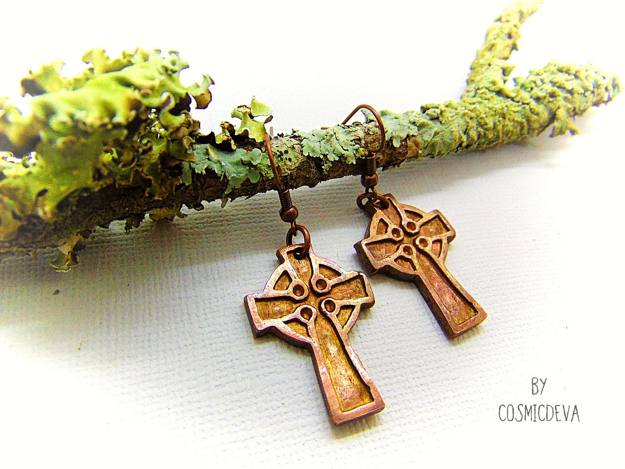 Rustic Celtic Cross Copper Earrings - CosmicDeva