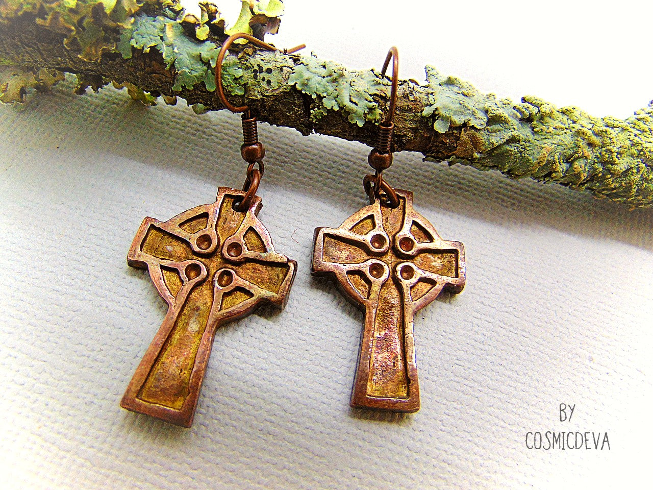 Rustic Celtic Cross Copper Earrings, These handmade rustic Celtic Cross earrings are made of solid copper. To give it an vintage look these Irish Celtic copper earrings have been oxidized. - CosmicDeva