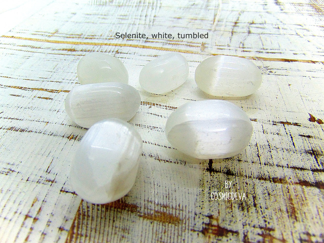 You get one white selenite soothing pocket stone similar to the ones pictured. Please note that selenite will break down and dissolve in water Selenite is a crystallized form of Gypsum .The main distinguishing characteristics of crystalline gypsum are its softness hardness 2